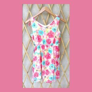 Holiday Editions, Girls Size L (10/12) Aquamarine/Pink Roses Printed Dress